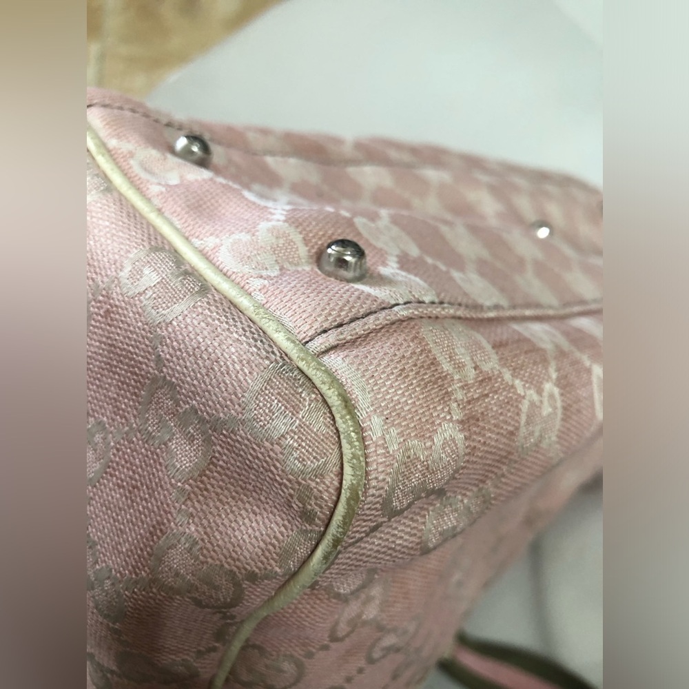 Gucci hand bag pink canvas tote pocket stripe Authentic RARE - Picture 10 of 14